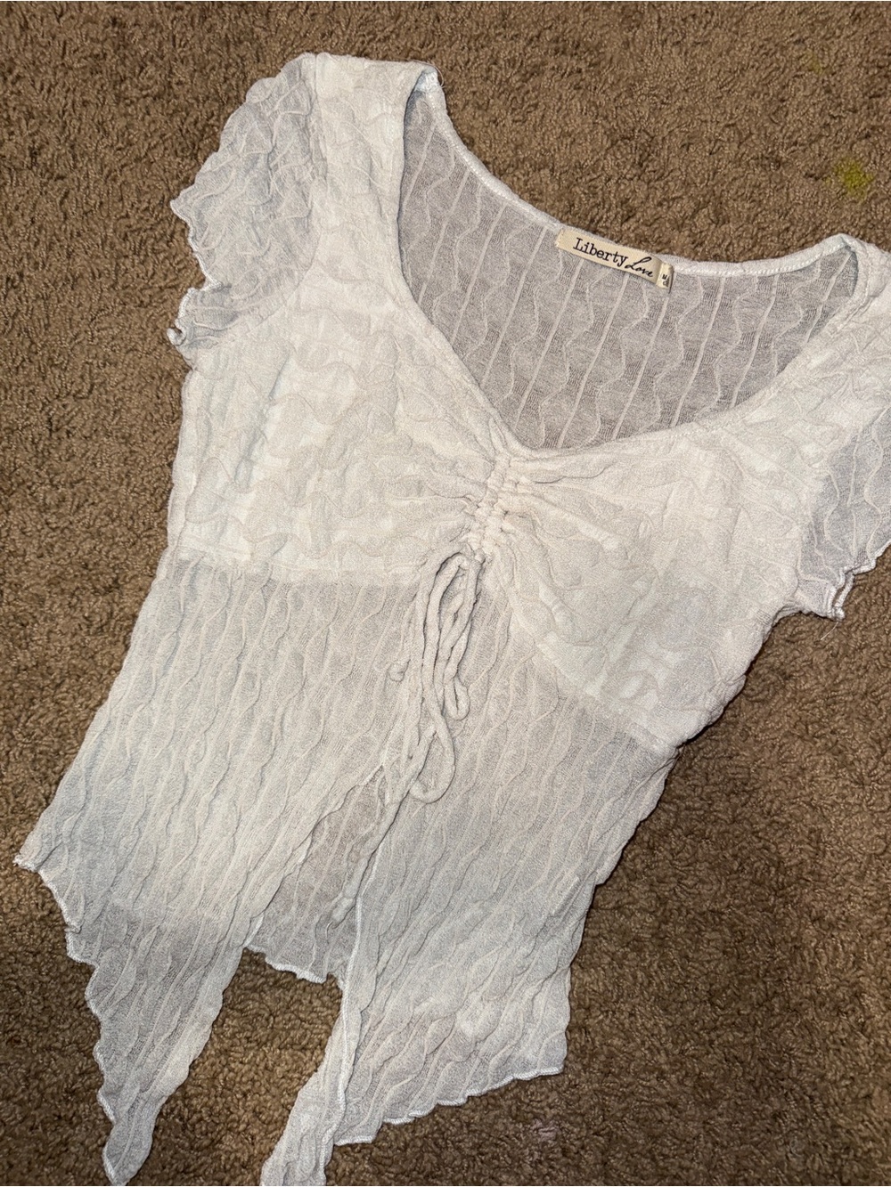 Liberty Love Pale Blue Ruched Tie-Front Short Sleeve Top